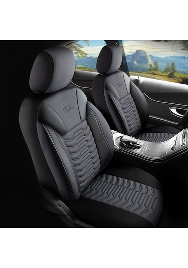 Panda Paris Serisi Pike Kumaş Oto Koltuk Kılıfı Tam Set Siyah - Gri