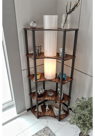 Conrad Köşe Kitaplık Çift Yön Kullanım Madran Ceviz Lambader Şapka Rengi