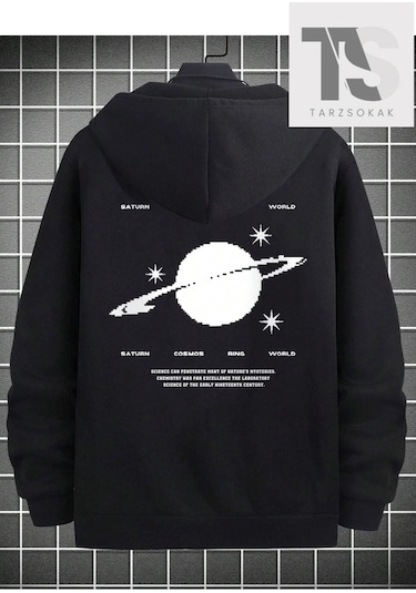 Adrift Saturn Cosmos Sweatshirt Fermuarlı Siyah