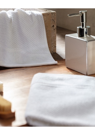 Madame Coco Riz Jakarlı %100 Pamuk 2'li El Havlusu - Beyaz Beyaz