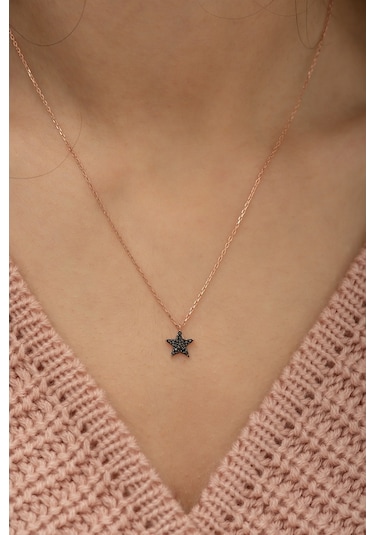 925 Ayar Minik Siyah Yıldız Kadın Gümüş Kolye