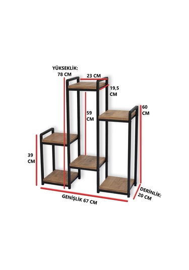 METAL AHŞAP 6 RAFLI SAKSI STANDI KATLI DİKEY SAKSILIK ÇİÇEKLİK