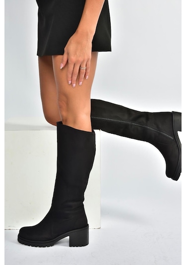 Fox Shoes V726800202 Siyah Süet Kalın Topuklu Klasik Kadın Çizme Siyah-Süet Fox Shoes V726800202 Siyah Süet Kalın Topuklu Klasik Kadın Çizme Siyah-Süet