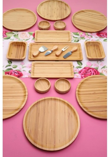 Atbyhome Fern 6 Kişilik 19 Parça Doğal Bambu Kahvaltı Takımı Kahvaltı Seti Sunum Seti Beyaz