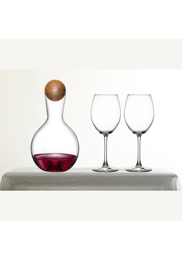 Nude Vintage Kristal Karaf & Paşabahçe Şarap Kadehi- 3 Parça