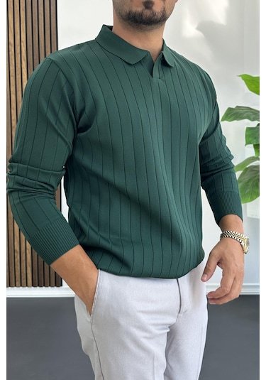 Erkek Açık Yaka Normal Kalıp Kazak Yeşil Edw412 Yeşil