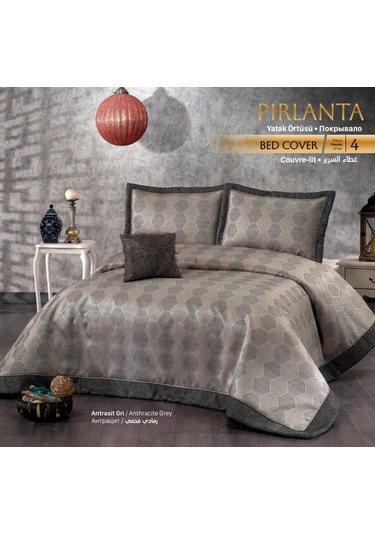 Güzide Klasik Çift Kişilik Yatak Örtüsü Pırlanta Antrasit Gri