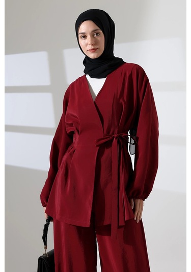 Kadın 100% Pamuk Modal Bordo Kimono Pantolon Tesettür Takım Çok Renkli