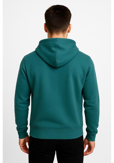 Axxel Erkek Yeşil Fermuarlı Kapüşonlu Sweatshirt 3 İplik Şardonlu-w590 Zümrüt Yeşili