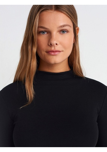 31433 Yarım Balıkçı Yaka Top-siyah-876 Siyah