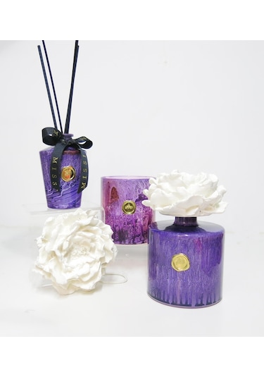 Mor Batik Desenli Cam Bardak Mumluk Vetealight Seti