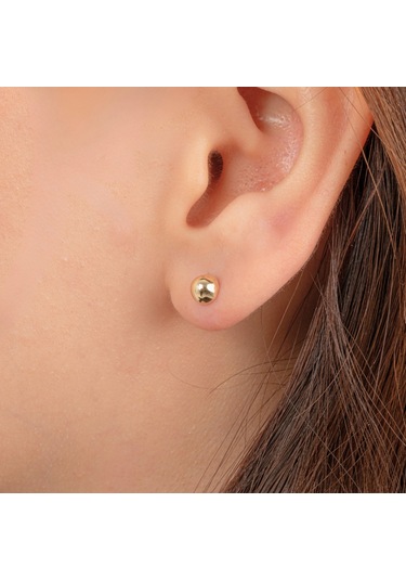 Altın Küpe - 14 Ayar Altın Minimal Top Küpe Sarı