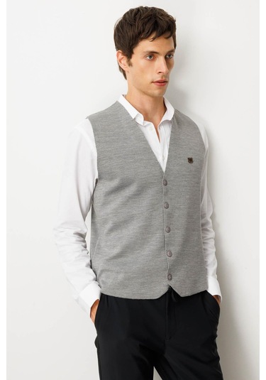 Erkek V Yaka Düz Yün Yelek A.gri A.gri