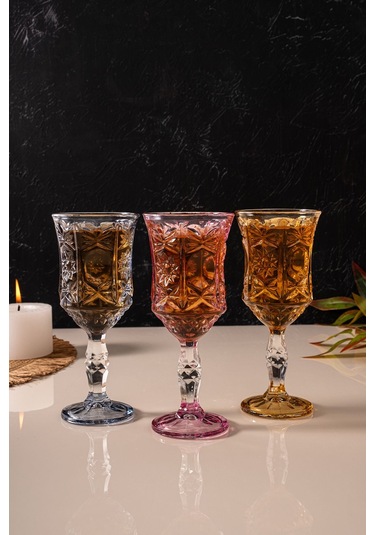 Mest Serin 6 Adet Ayaklı Cam Kahve Yanı Su Bardağı Seti 3 Renk 210 Cc 3 Renk