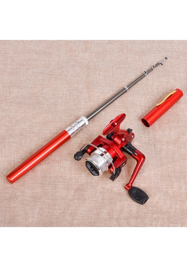 Shineyee Kısa Boy 1.6m Kırmızı Kalem Tipi Uzatılabilir Olta Kamışı Ve Mini Spinning Makinesi Seti