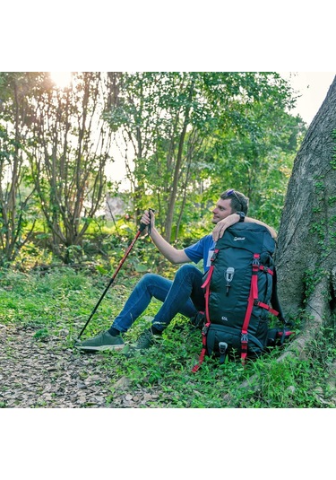 Quickup Hiking Sırt Çantası 65 Litre- Siyah-kırmızı