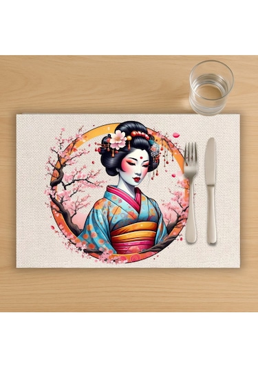 Çin Çiçekli Kadın Tasarımlı Amerikan Servis, Tabak Altlığı & Şık Masa Dekoru, Ev Hediyesi, 2 Adet Krem