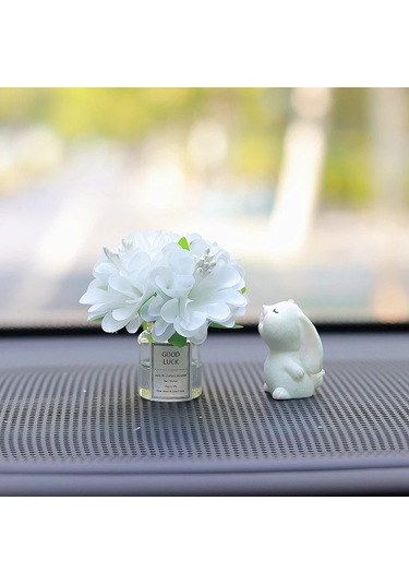 Sevimli Gül Vazo Tavşan Araba Iç Dekorasyon Süslemeleri Otomobil Merkezi Whıte 1 Piece Set
