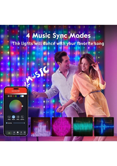 2x2metre Akıllı Perde Led Işık Animasyonlu Telefondan Kontrollü