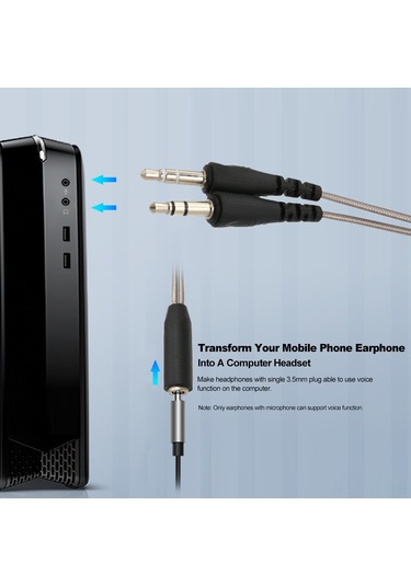 Hombey 3.5mm Mikrofon Ve Kulaklık Ayırıcı Kablosu - 1 Ana Jack 2 Erkek Bağlantı - Masaüstü Bilgisayar Uyumlu Kahverengi