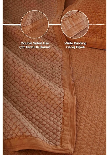 Evlen Home %100 Pamuk Çift Kişilik Özel Taş Yıkama Yatak Örtüsü Lüks Yumuşak Dayanıklı Modern Vitali Turuncu