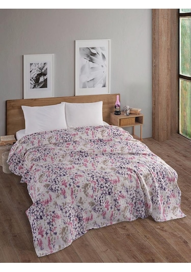 Tek Kişilik Baskılı Pike Koltuk Örtüsü Breeze 180x230 Cm Pudra