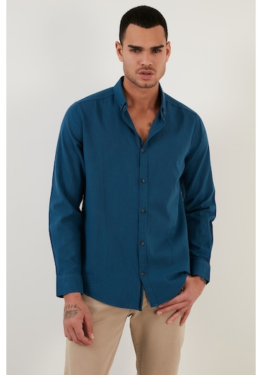 Buratti Pamuklu Regular Fit Düğmeli Yaka Erkek Gömlek Cf20S111871 Indigo