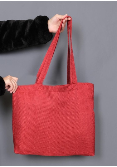 Hasır Dokulu Körüklü Kadın Kol Ve Omuz Çantası  Kırmızı-1415