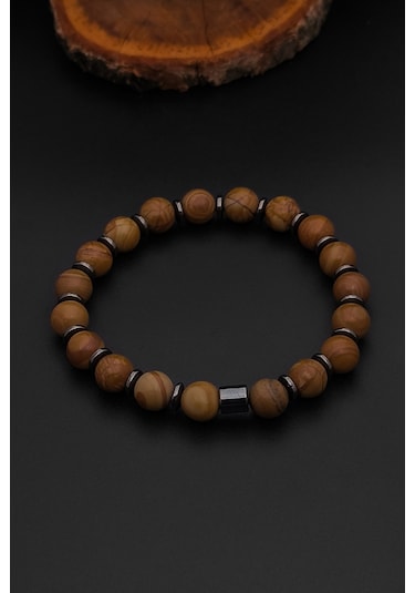 Kaplangözü Bileklik Kadın Erkek Doğal Taş Kaplangözü Bileklik 8 Mm Bt033 Kahverengi - Siyah