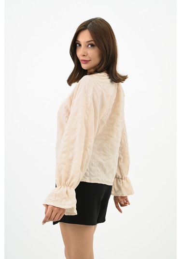 Kadın Yaka Bağlama Detaylı Gömlek 1718-25 001