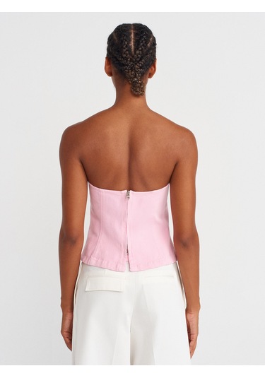Dilvin 50880 Straplez Peplum Top-toz Pembe Toz Pembe