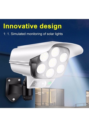 Moly 77led Güneş Enerjili Hareket Algılayıcı Kamera Lambası, Ip65 Su Geçirmez, 3 Çalışma Modu, 2400mah Pil, Kumanda, Beyaz, Dış Mekan İçin Beyaz