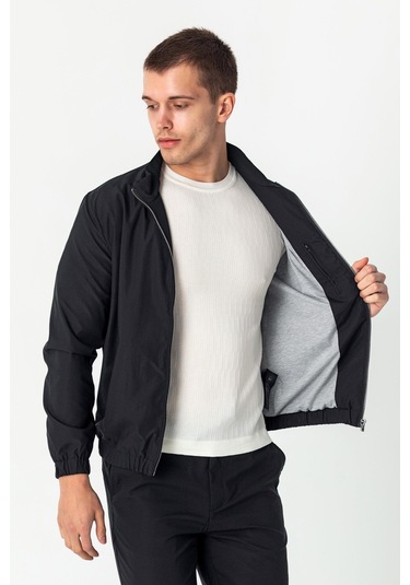 Erkek Rahat Kesim Beli Lastili İçi Astarlı Klasik Baharlık Mont Siyah