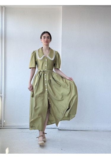 Retrobird 1950'li Yılların Tasarımı Dantelli Betty Maxi Uzun Elbise Kadın Çağla-13916 Çağla Yeşili