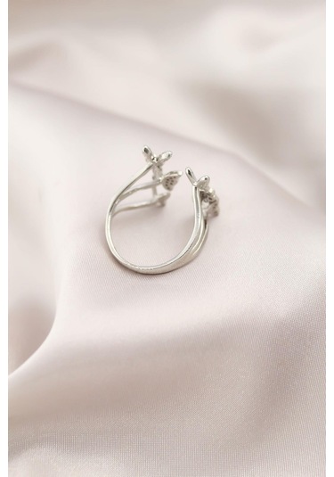 Gümüş Renk Metal Kelebek Model Kadın Yüzük Gümüş