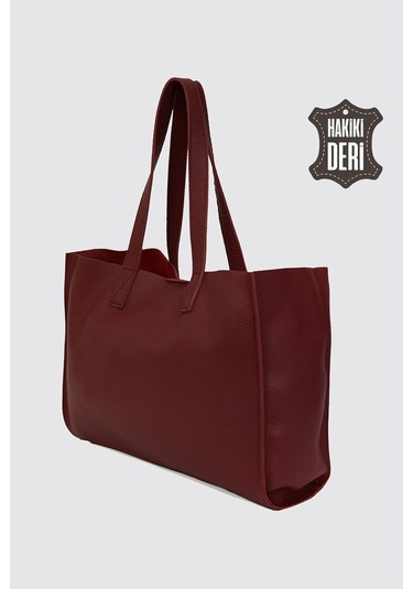 City Tote Hakiki Deri Omuz Çantası Bordo Smr9182 Bordo