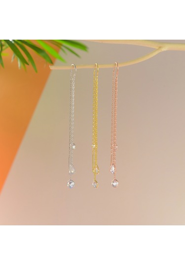 Queen Silver Jewelry 925 Ayar Gümüş 3 Boy Zirkon Taş Sallantılı Küpe Altın