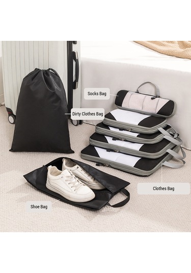 Maiyame Sıkıştırılabilir Seyahat Çantası Organizatörü - 7 Parça Set Siyah/gri/bej/mavi Siyah