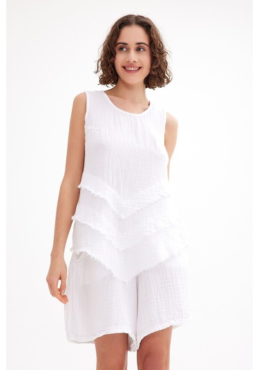 Pamuk Müslin Üçgen Bluz - Şık Ve Rahat Yaz Tasarımı Beyaz