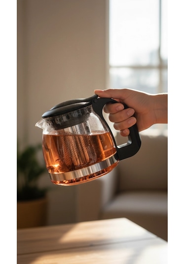 Lüks Renkli Cam Süzgeçli Demlik 700 Ml Modern Şıklık Çok Renkli