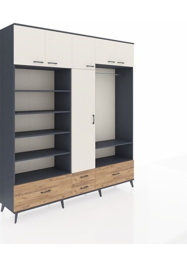 Hyperion Dolap 18 Raflı 4 Çekmeceli Tek Askılı 220x44x243 Antrasit-aytaşı/çam Aytası/atlas Çam Hyperion Dolap 18 Raflı 4 Çekmeceli Tek Askılı 220x44x243 Antrasit-aytaşı/çam Aytası/atlas Çam