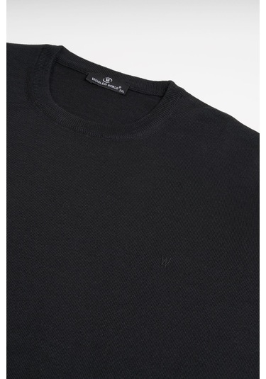 Woolen World Bisiklet Yaka Battal Büyük Boy Yünlü Triko Kazak Siyah