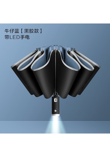 Lemestar 23 İç Çaplı 10 Kemikli Led Işık Ve Yansıtıcı Şeritli Otomobil Uyumlu Ters Katlanır Siyah Siyah Jeli Paraplyu - El Fonu Fenerli Günlük Kullanim Umbrella Siyah
