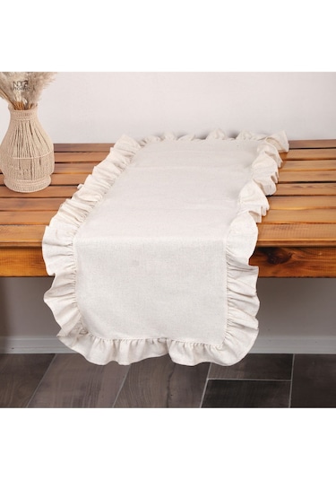 Dnc Home Tekstil Ndchome Keten Krem Fırfırlı Runner Masa Örtüsü Krem