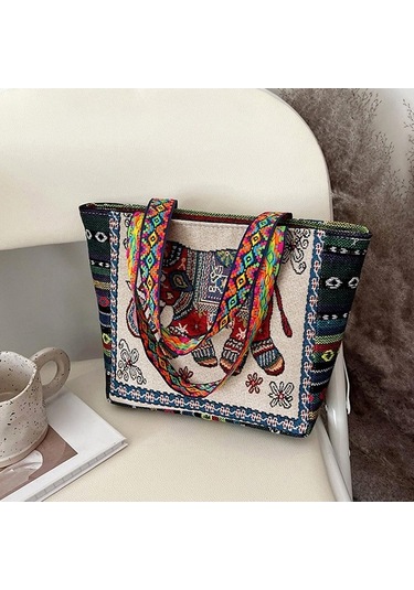 Ganzhoushop Vintage Tote Suntek Stil Kadın Günlük Kullanım F-kırmızı-fil Çanta Wu Çok Renkli
