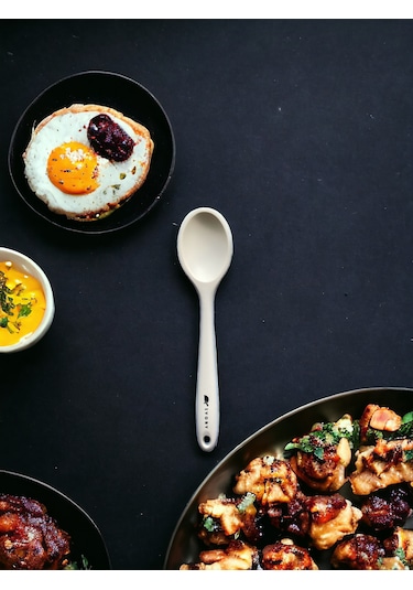 Sert Uçlu Isıya Dayanıklı Silikon Kısa Derin Kaşık 20cm Krem