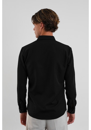 Redline Flex Slim Fit Yumuşak Kolay Ütü Nefes Alan Erkek Gömlek Siyah