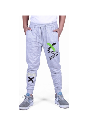 Fyk Kids 2 Li Fermuarlı, Baskılı X Collection Erkek Çocuk Eşofman Altı Gri - Lacivert