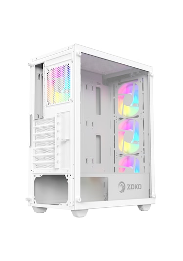 Zoko Hunter 4x12 CM ARGB Fan Mesh Panel Temperli Cam Bilgisayar Kasası Beyaz