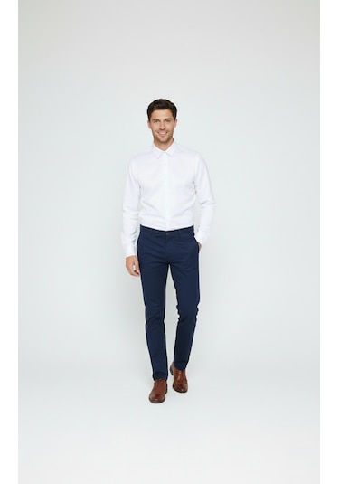 Yxc Trend Maker Slim Fit Uzun Kollu Kolay Ütü Teri Emen Nefes Alan Doku Kravatlık Dört Mevsim Erkek Gömlek Beyaz